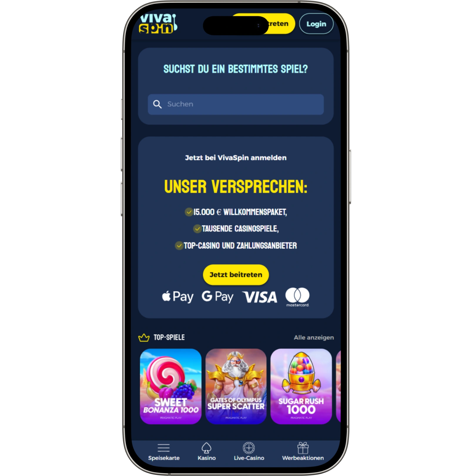 Casino-Bet-App und mobile Nutzung bei VivaSpin