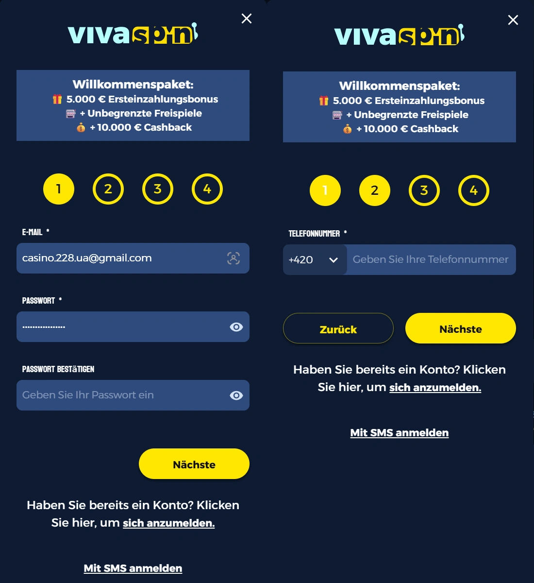 Registrierung und Anmeldung im VivaSpin Casino