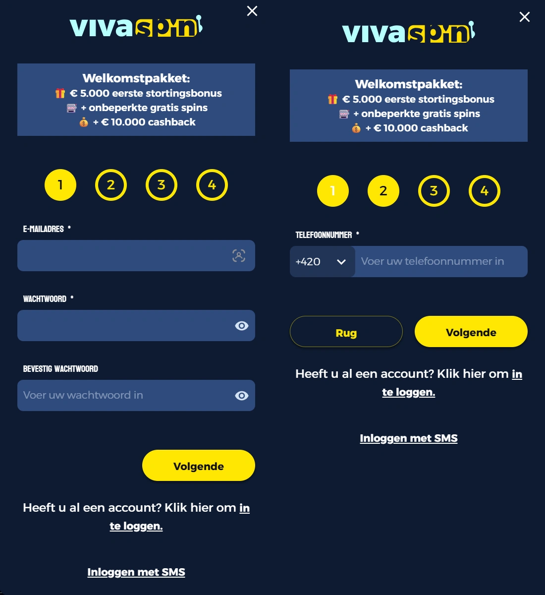 Registratie en Inloggen bij VivaSpin Casino