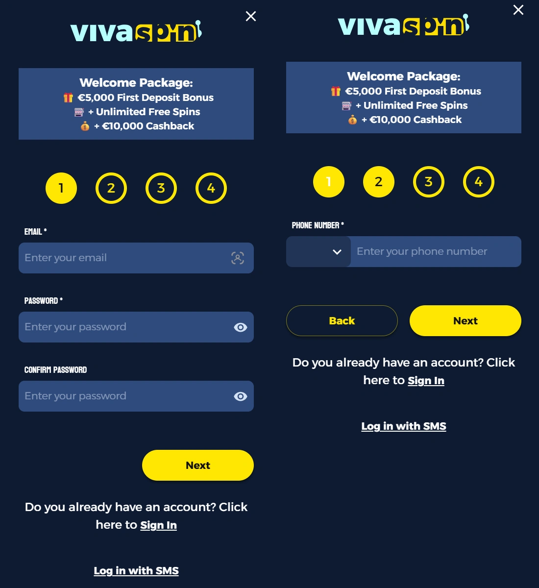 Registration and Login at VivaSpin Casino