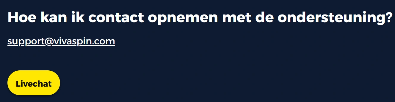 Klantservice bij VivaSpin Casino
